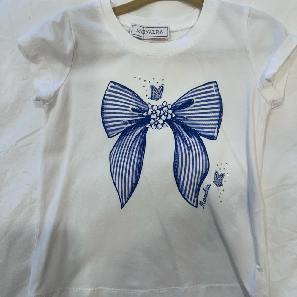 Monnalisa White and Blue Kids T-Shirt size 2T (good for 3T)